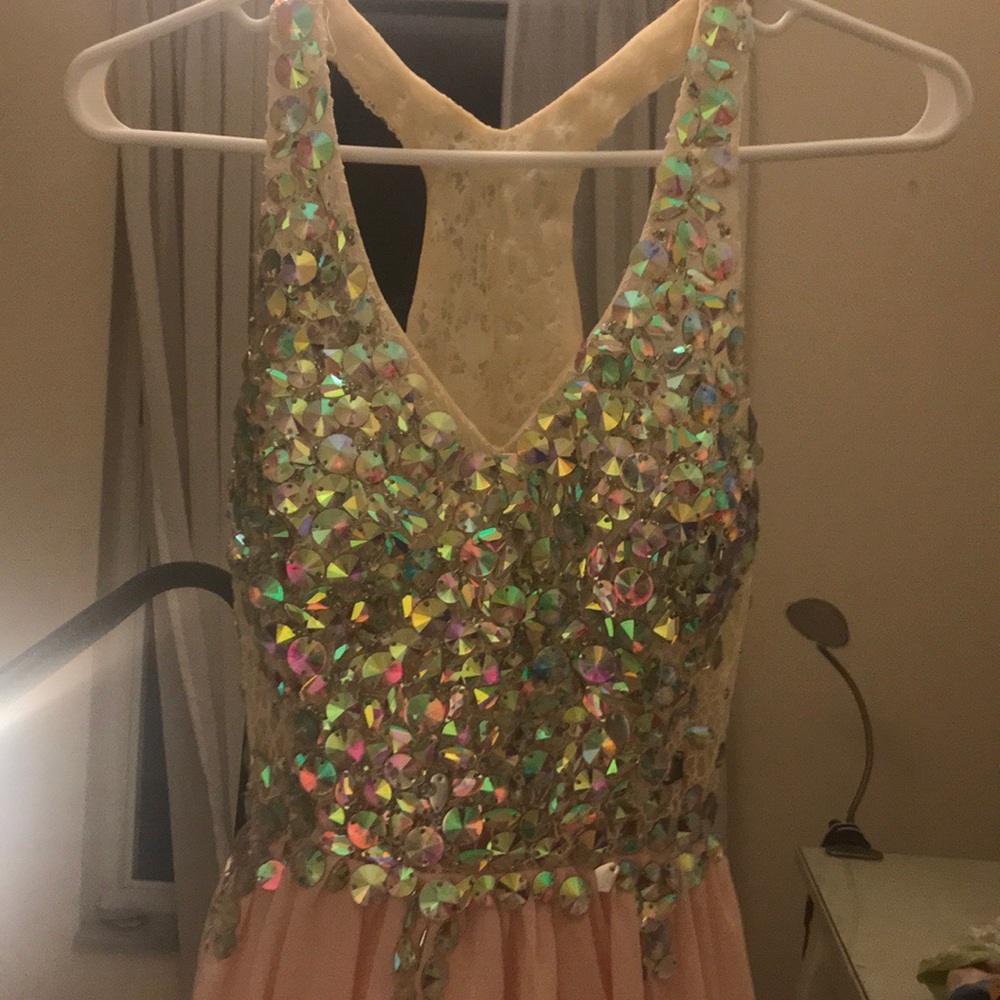 Baby pink,big sequenced dress with lace .